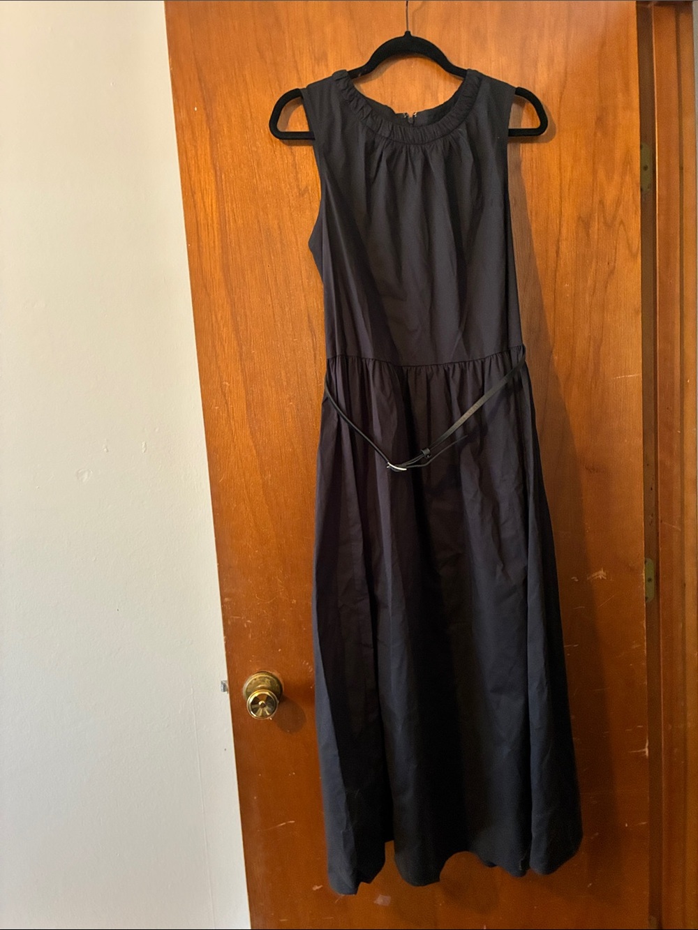 DKNY Black Sleeveless Midi Dress with Waist Tie